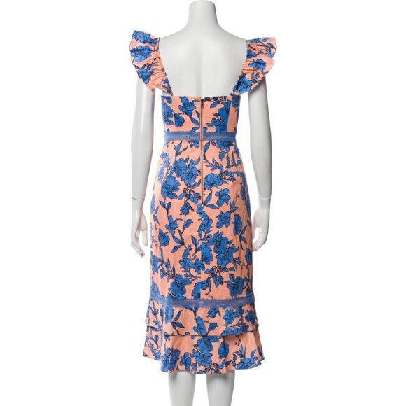 NWT Alice + Olivia Jade Ruffled Floral Midi Dress Long : L | US 10 #7996 - Picture 5 of 8